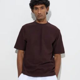 WES Lounge by Westside Brown Self Relaxed-Fit Cotton-Blend T-Shirt-picture-30
