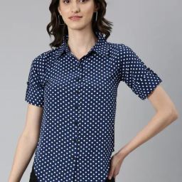 SHOWOFF Navy & White Polka Dot Shirt-image-73
