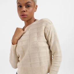 Campus Sutra Beige Chequered Sweater-image-20