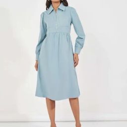 Styli Blue Cotton Shirt Dress-image-59