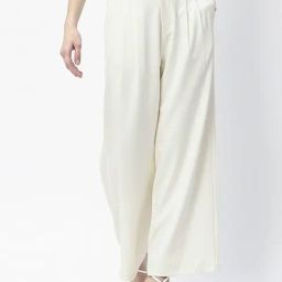 MADAME Off White Solid Trousers-image-22