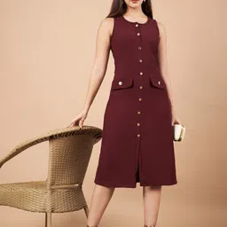 Hencemade Women A-Line Midi Cotton Dress With Button Details-image-13