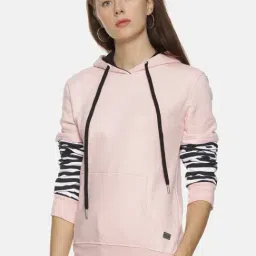 Campus Sutra Pink Full Sleeves Hooded Sweatshirt-image-87
