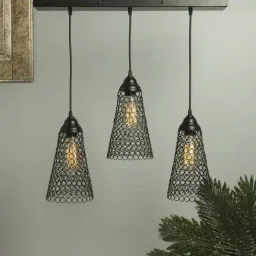 Homesake 3-Lights Linear Cluster Black Metal Cone Pendant Light - Set of 1 (Bulb not included)-13
