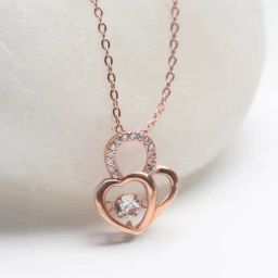 GIVA 92.5 Sterling Silver Rose Gold-Plated Dancing Diamond Dual Heart Pendant with Link Chain-image-54