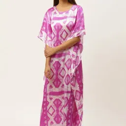 Cottinfab Satin White & Pink Printed Kaftan Night Dress-picture-38