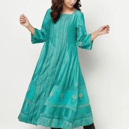 Fabindia Green Printed A Line Kurta-image-5