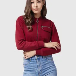 Miss Chase Maroon Relaxed Fit Jacket-image-53