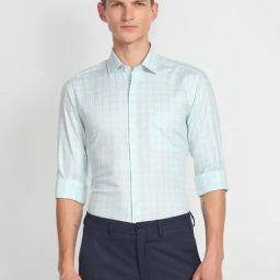 Arrow Blue Cotton Slim Fit Checks Shirt-picture-48