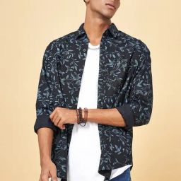 YU by Pantaloons Black Cotton Slim Fit Printed Shirt-image-102