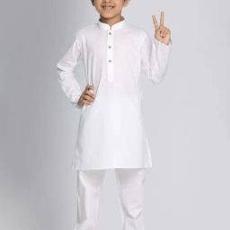 VASTRAMAY Kids White Regular Fit Kurta Set-image-40