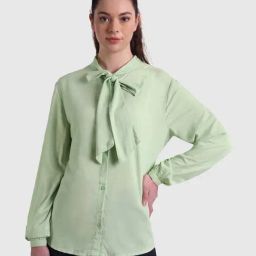 United Colors of Benetton Green Bow-Tie Neck Shirt-picture-1