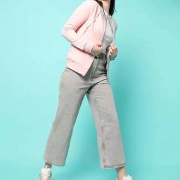 Campus Sutra Pink & Grey Cotton Color-Block Sweatshirt-picture-6