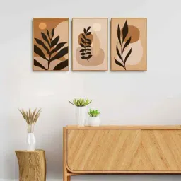 999Store Brown Canvas Wall Painting Panel With Fibre Frame - Set of 3-9