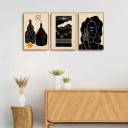 999Store Black & Brown Canvas Wall Painting Panel With Fibre Frame - Set of 3-41