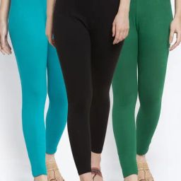 Gracit Black & Green Mid Rise Leggings - Pack Of 3-image-80