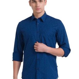 Parx Blue Cotton Slim Fit Printed Shirt-picture-34