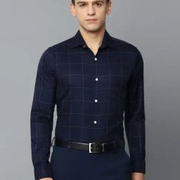 Allen Solly Navy Blue Cotton Slim Fit Checks Shirt-image-24