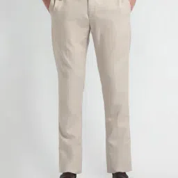 Arrow Beige Slim Fit Self Pattern Trousers-picture-0