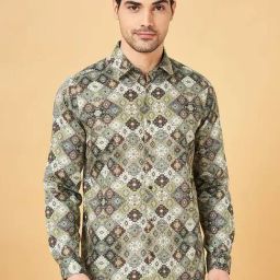 Peregrine By Pantaloons Olive Slim Fit Printed Shirt-image-42
