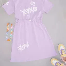 Pantaloons Junior Girls Pastel Lilac Cotton Printed Casual Dresses-picture-41