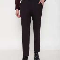 SUBTRACT Dark Wine Slim Fit Flat Front Trousers-image-27