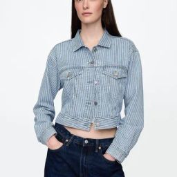 GAP Blue Slim Fit Striped Jacket-image-31