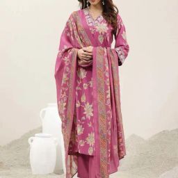 Libas Pink Printed Kurta and Pants with Dupatta-image-34