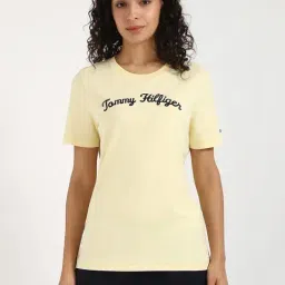 Tommy Hilfiger Yellow Cotton Regular Fit Logo Printed T-Shirt-image-49