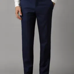 Louis Philippe Navy Slim Fit Checks Trousers-image-79