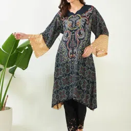 The Kaftan Company Black Printed A Line Kaftan-image-33