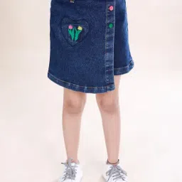 Kiddopanti Girls Dark Blue Embroidery Skort-picture-19