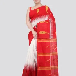 Pinkloom White & Red Silk Printed Saree With Blouse Piece-picture-43