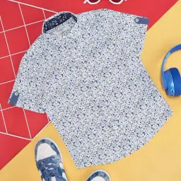 Pantaloons Junior Kids White & Blue Cotton Floral Print Shirt-picture-39