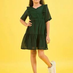 StyloBug Girls Green Printed Dress-image-55
