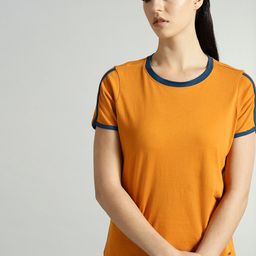 The Roadster Lifestyle Co Women Mustard Yellow Solid Round Neck T-shirt-image-18