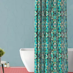 ArtzFolio Teal & Grey Abstract Printed Waterproof Shower Curtain-1