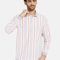 Mettle Grey Melange Cotton Regular Fit Striped Polo T-Shirt-image-68