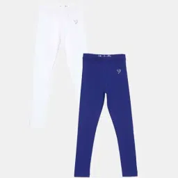 TWIN BIRDS Kids Navy & White Cotton Regular Fit Leggings (Pack of 2)-image-99