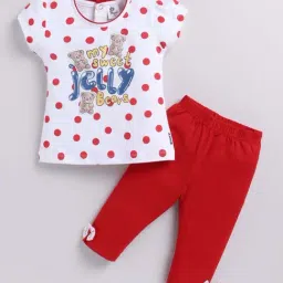ANNIE Girls White & Red Cotton Printed Co-ord set-image-16