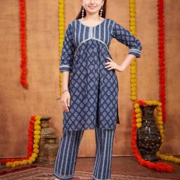 Aarika Kids Navy Printed Kurta with Pants-picture-29