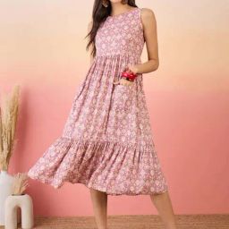 Inweave Pink Printed A-Line Dress-image-22