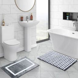 OBSESSIONS Dust Grey Polyester Stripes Anti Skid Stripes Bath Mat - Set of 2-picture-30