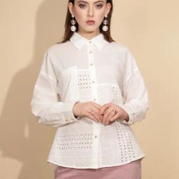 Global Republic White Cotton Self Design Shirt-image-28