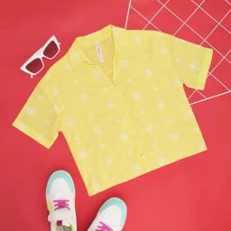 Pantaloons Junior Kids Lemon Yellow Embroidered Top-image-38