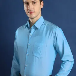 Hancock Blue Cotton Slim Fit Self Formal Shirt-image-57