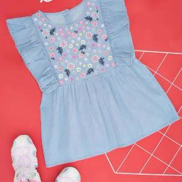 YU by Pantaloons Kids Blue Cotton Embroidered Top-image-24