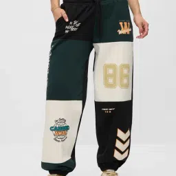 The Souled Store Green and Black Cotton Loose Fit Graphic Joggers-image-0