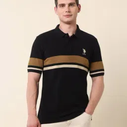 U.S. Polo Assn. Black Cotton Slim Fit Striped Polo T-Shirt-picture-39