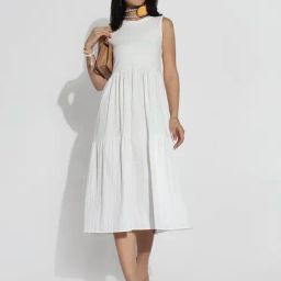 SHOWOFFFF White Cotton Regular Fit Dress-picture-22